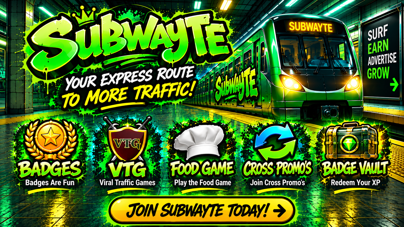 subwayte - badges, viral traffic games, food game, cross promos and badge vault